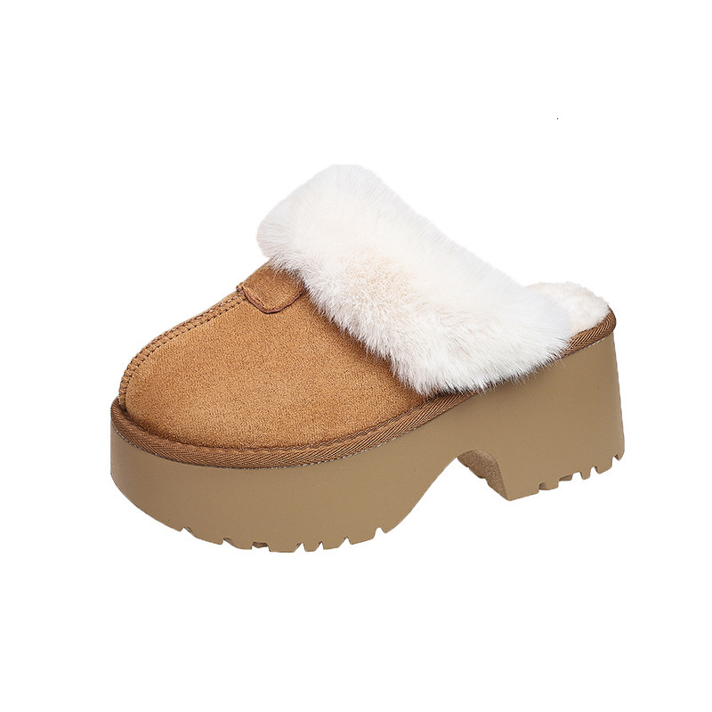 Designer Shoes Baotou Platform Cotton 2025 new for Women Outdoor Wear Thick Casual Fleece Lined High Heel Furry Slippers