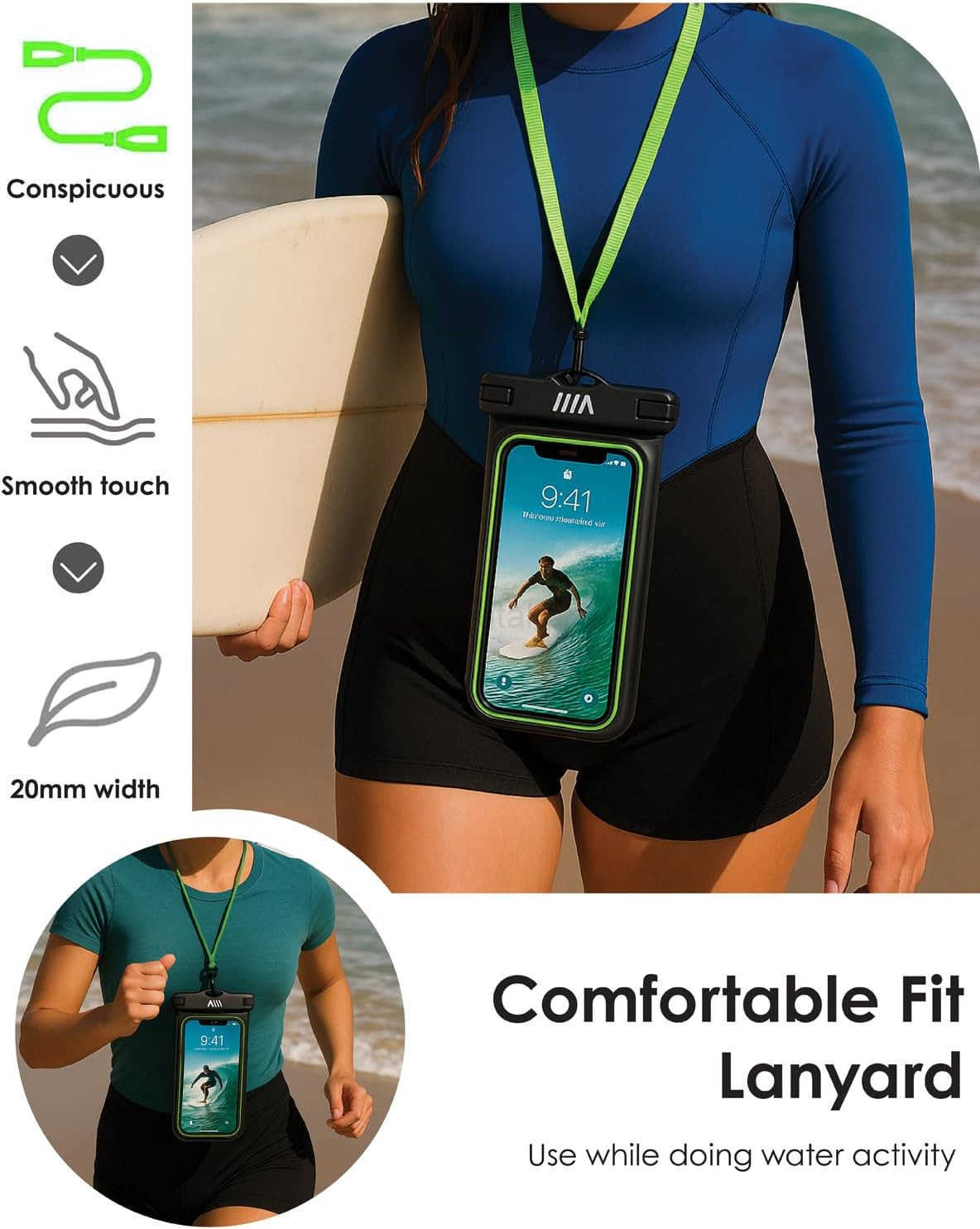 2025 Upgraded 2 Pack Black IP68 Waterproof Phone Pouch Floating Design No Sink Waterproof Phone Case Beach Pool Travel Essentials Works wAll Phones De