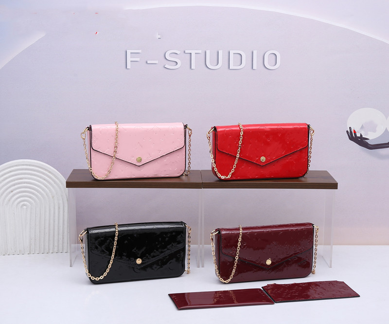 Felicie pochette crossbody designer bags luxury bag designer shoulder bag patent leather flower letters leather crossbody bag chain purses