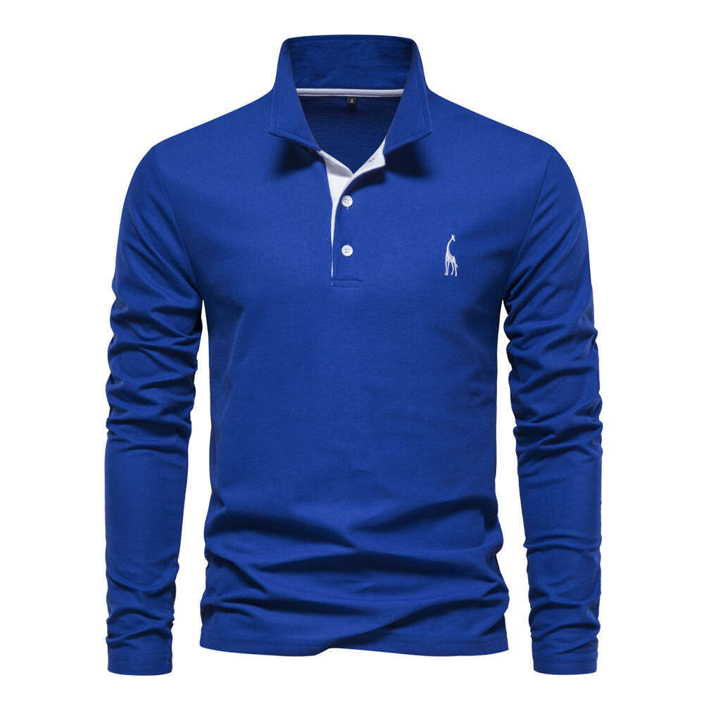 2024 Spring and Autumn New Cotton Polo Shirt Fashion Casual Men's Deer Embroidered Long Sleeve Wholesale Spot