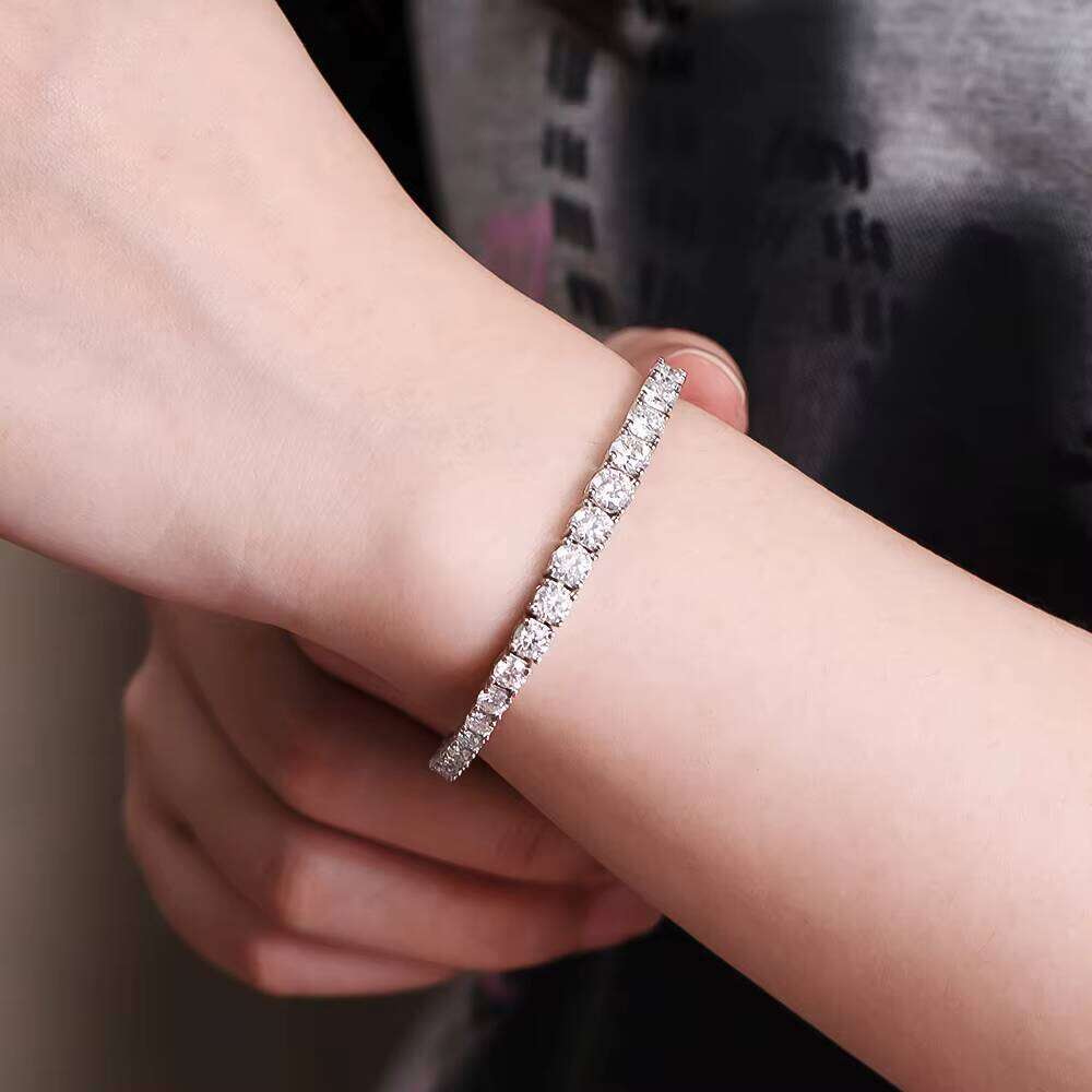 Customizable Thin 14 Full Iced Out Four Leaf Clover 14K Leather Real Gold 3Mm 2Mm Tennis Bracelet Moissanite