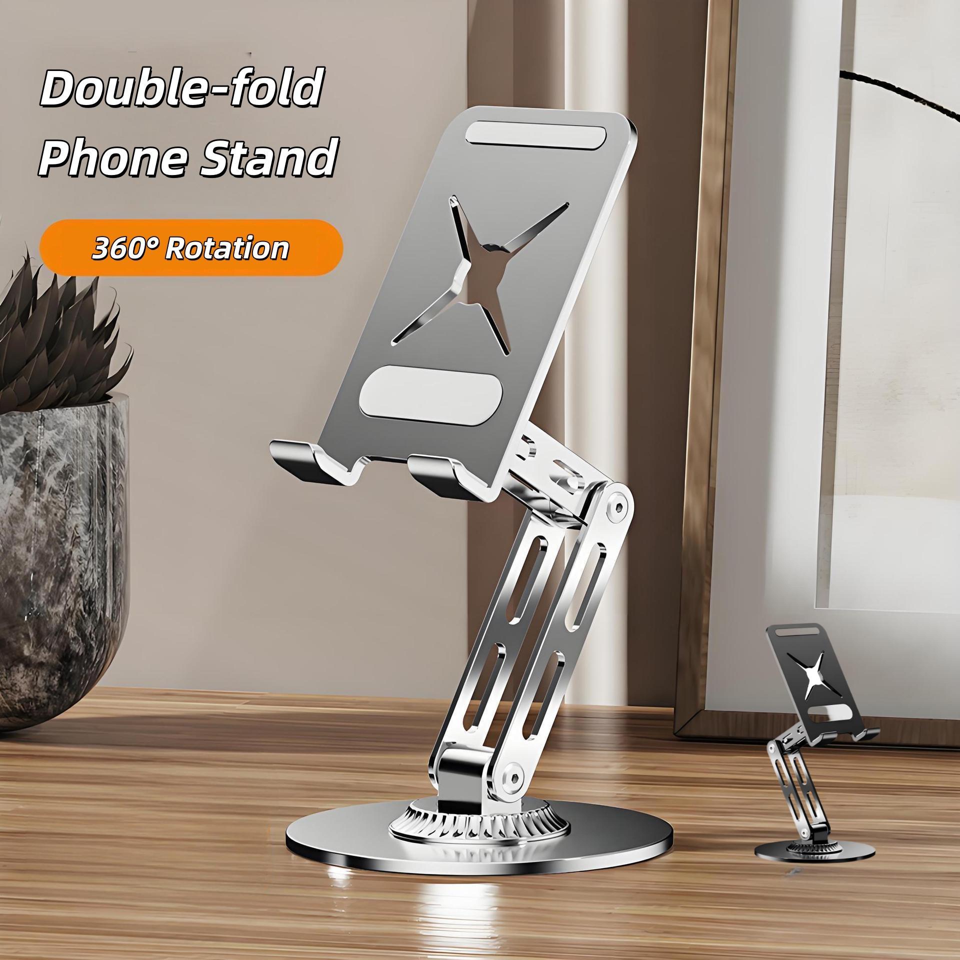 Foldable Heavy-Duty Desktop Stand 360° Rotation Metal Carbon Steel Compatible with Phones & Tablets