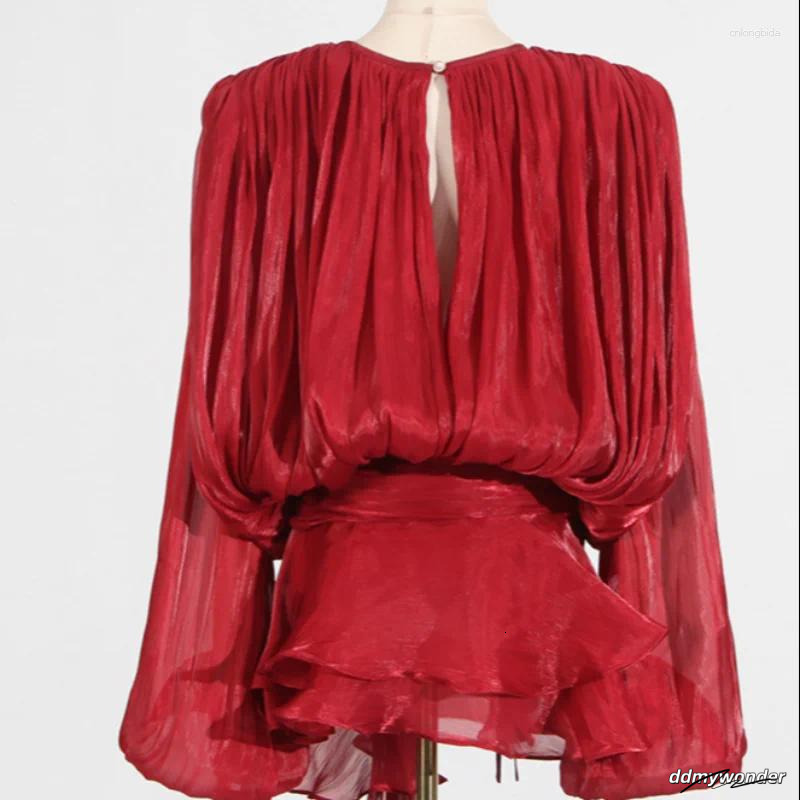 Casual Dresses Lace Up Women's Dress Elegant V Neck Long Lantern Sleeve Female Robe Spring Summer Chic Sweet Lady Party Holiday Vestidos
