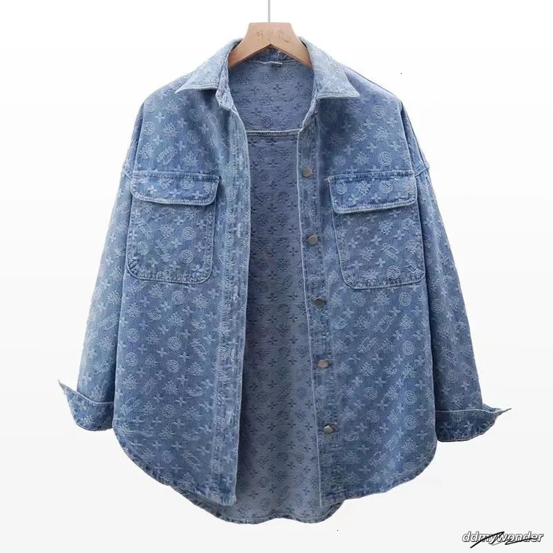 Shirt Womens Autumn Dress Korean Version Of Joker Printed Loose Denim Jacket Long Sleeve Jacket250723 ddmywonder ddmywonder ddmywonder ddmywonder