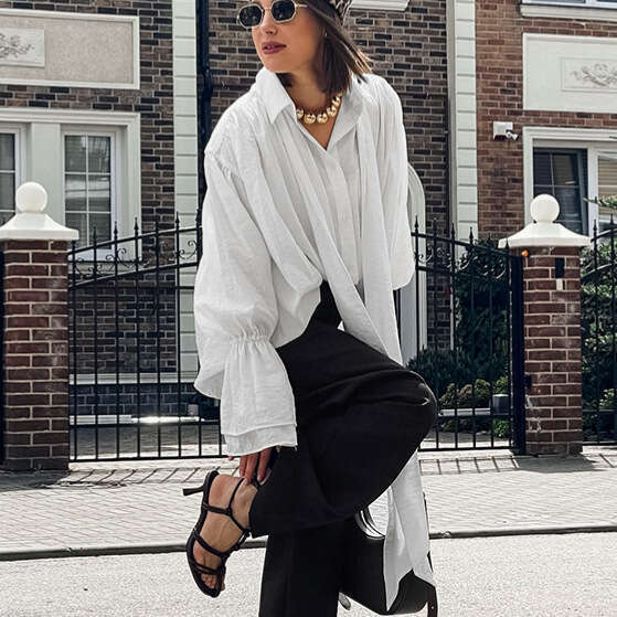 Autumn Winter New Commuting Loose Ribbon Shirt French Design Sense White Bell Sleeve Blouse For Women B3