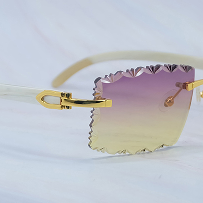 Wave Diamond Cut Sun Glasses Retro Genuine White Buffalo Horn Sunglasses Mens Cool Decoration Designer Luxury Carter Stylish Sunglass Drving Shades Eyewear 012