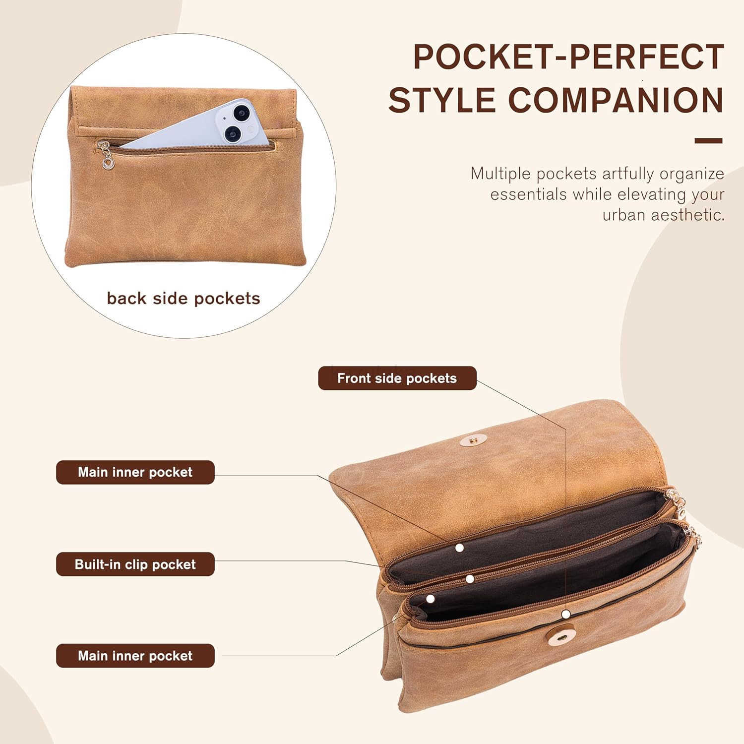 Small Crossbody Bags for Women Suede Leather Cell Phone Purse with Adjustable Shoulder Strap Small Phone Bag with Dubble Zipper Magnetic Closure Vinta