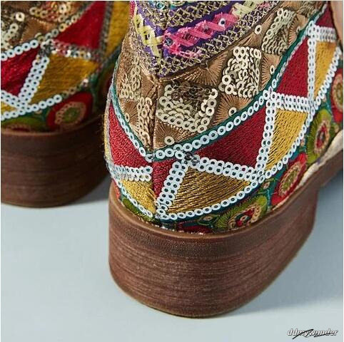 2019 New Women Embroider High Ankle Boots Wine Red Flock Leather Plus Size Zipper Rivet Flower Shoes ddmywonder ddmywonder ddmywonder ddmywonder