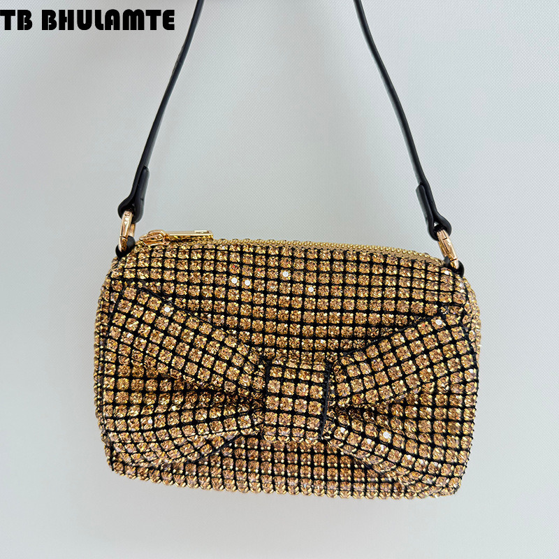 Free Shipping Designer Bag 2025 New Classic Small Square Bag Bowknot Evening Handbag Rhinestone Luxury Bag Clutch Shoulder Bag Full Rhinestone Banquet