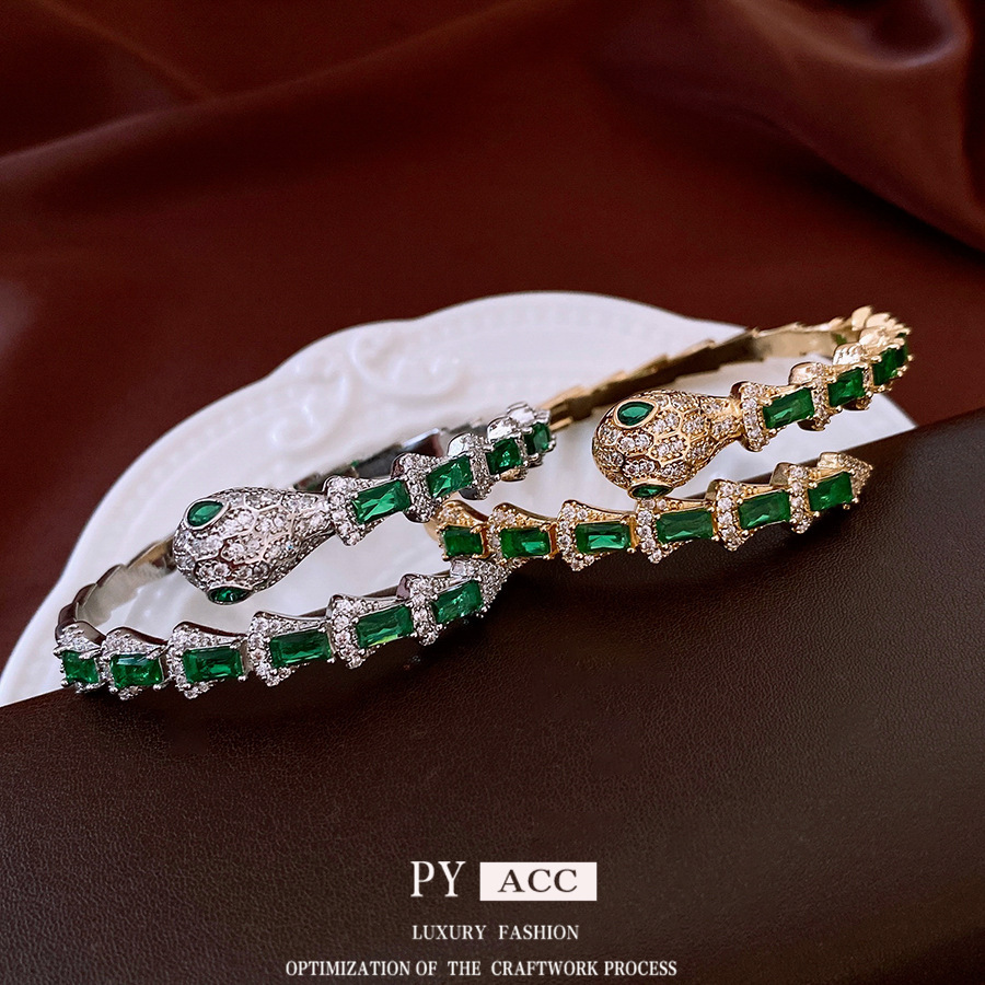 Luxury Brand Designer Jewelry 18K Real Gold Plated Zircon Snake Shape Open Bracelet Light Luxury High-End Feel Bracelet Niche Versatile Jewelry Wholes