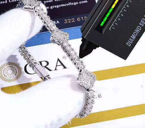 Fashion S Sier Tennis Link Bracelet Four Leaf Clover Charms Fourmm Mossanite 3MM 4MM Gold Plated for Parties Weddings Gifts