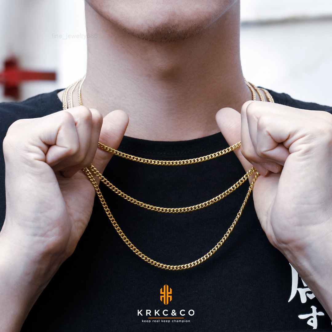 KRKC Pure Gold Rope Chain 18k Real Filled Gold Chain Solid Gold Cuban Chain Necklace for Men Women
