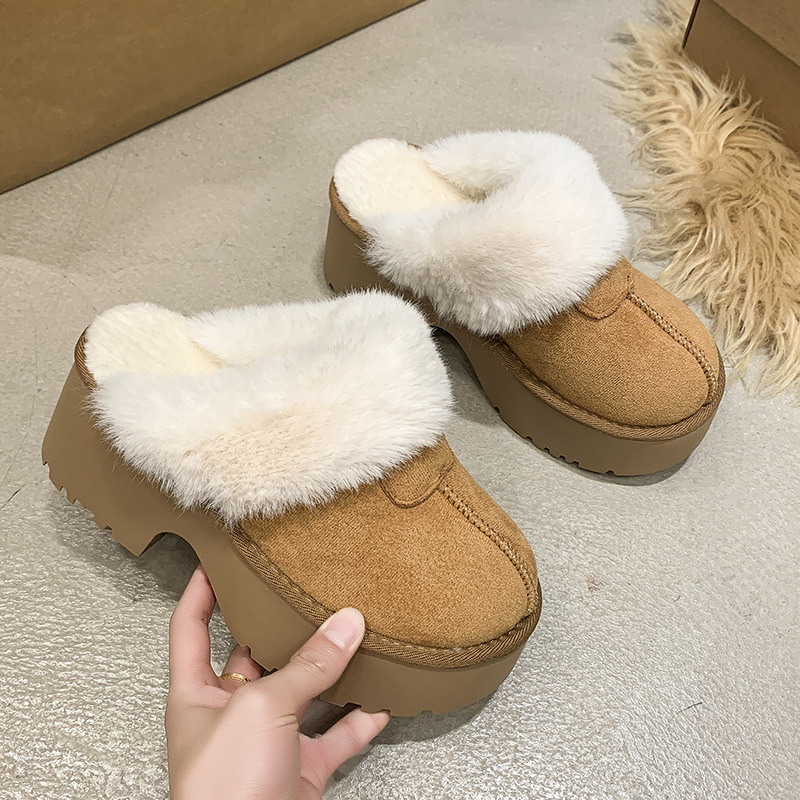 Designer Shoes Baotou Platform Cotton 2025 new for Women Outdoor Wear Thick Casual Fleece Lined High Heel Furry Slippers