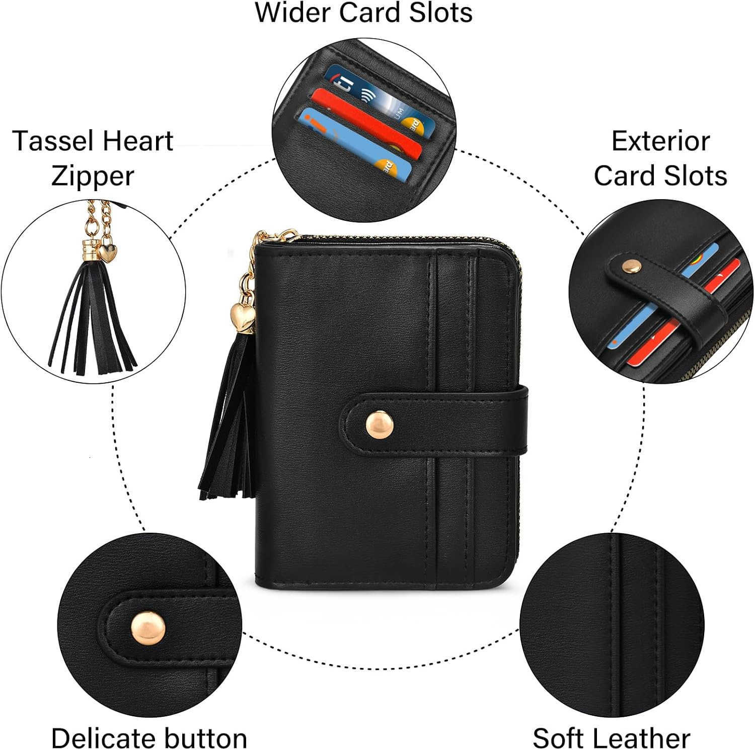 Wallet Women Small RFID Blocking Bifold CARD Wallets with ID Window and Tassel Zipper Coin Pocket Ladies WalletZ250910