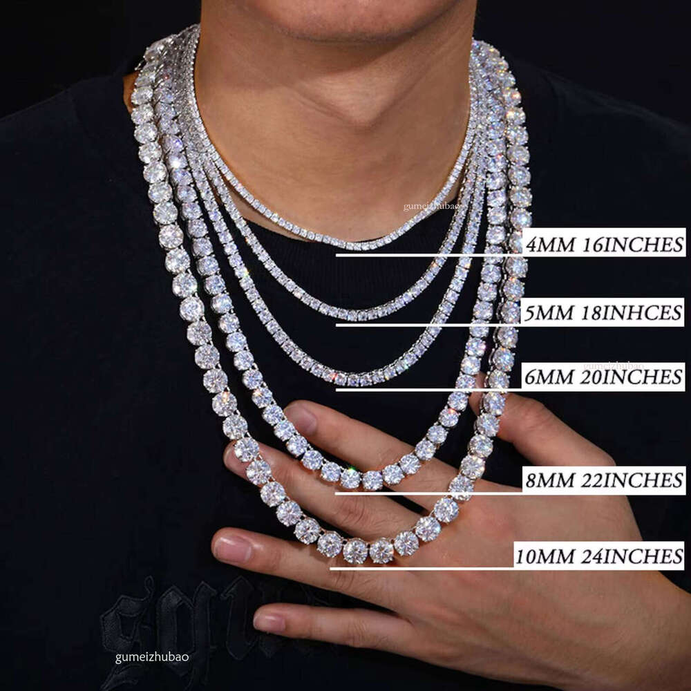 Premium Jewelry High-Quality 4mm Iced Lab Tennis Chain 14k White Gold Hip-Hop Style Unisex Necklace