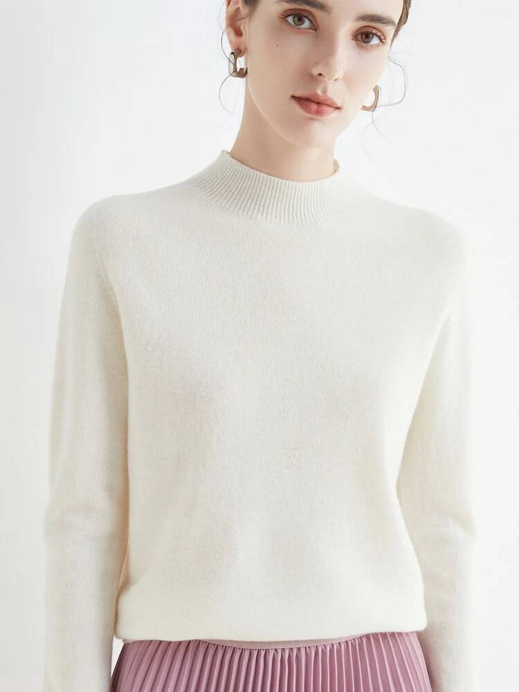 AOSSVIAO 2025 Autumn Winter Solid Mock-neck Pullover Sweater For Women Casual Knitwear Female Clothing Basic Soft Tops dongdumaoyi