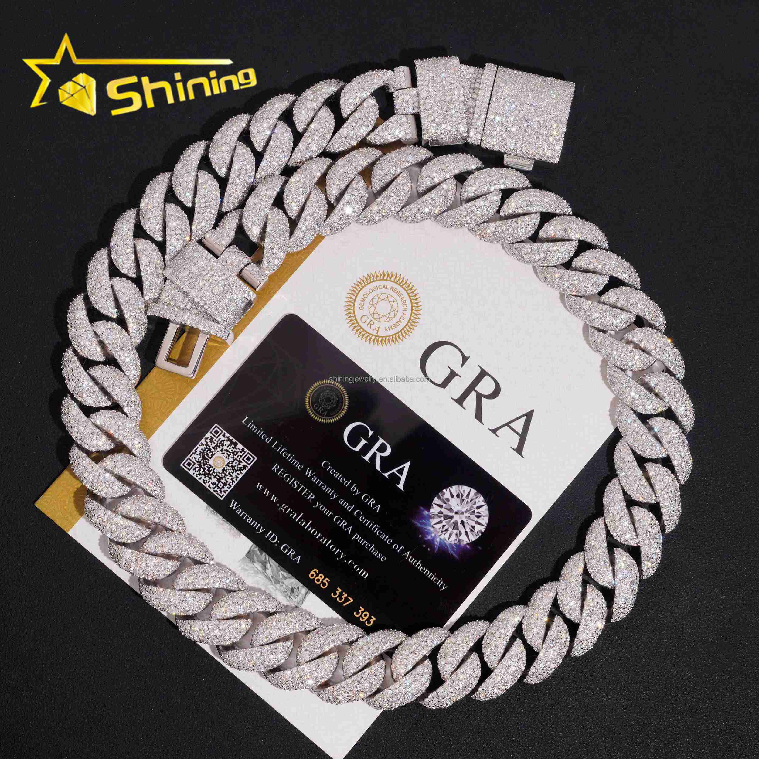 Fashion 22mm Big Size Heavy Rapper Jewelry GRA Certificate Iced Out Moissanite Moon Shape S925 Hip Hop Miami Cuban Link Chain