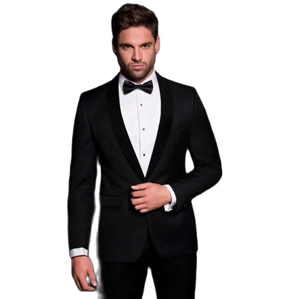 Black Velvet Shawl Lapel Men Suits 2 Piece Fashion Handsome Gentleman Wedding Tuxedo Elegant Party Prom Male Suit Slim 006A W250910
