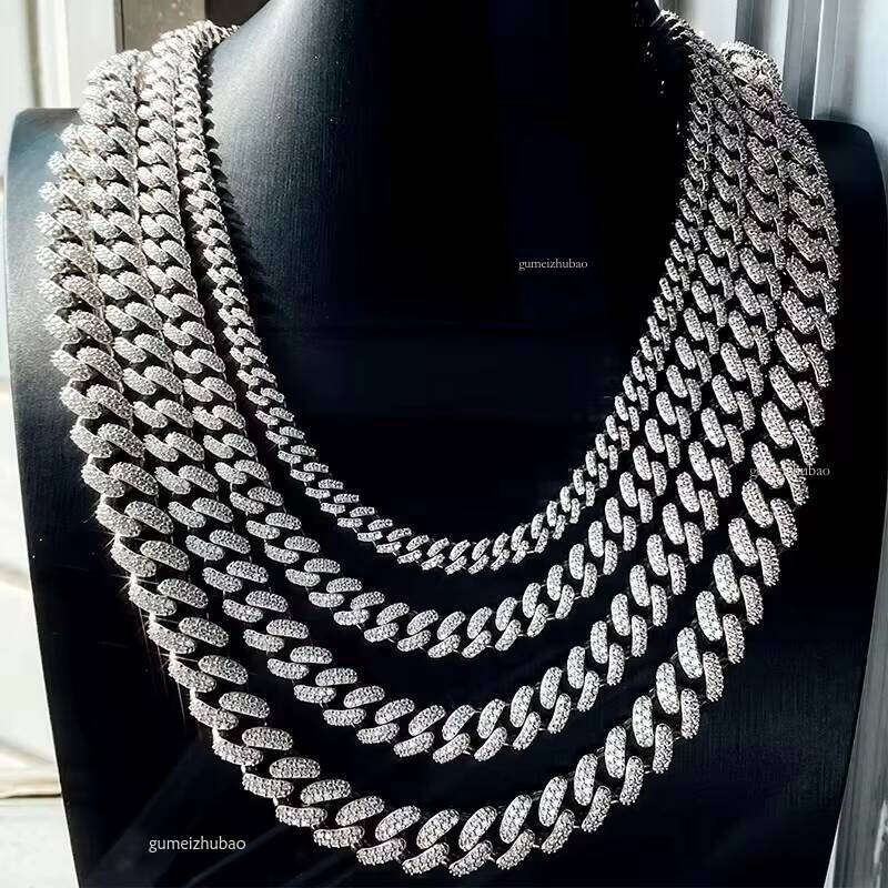 Mang Hiphop VVSMossanite Bracelet 6mm 8mm 10mm 12mm 15mm GRA S Sier Necklace Moissanite Cuban Chain