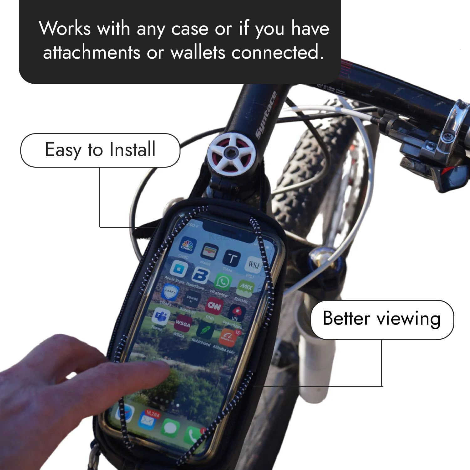 Universal EBike Phone Mount with Storage Adjustable Shock Cord Handlebar Phone Holder for All Smartphones Easy Install Airflow Design Secure Grip 70 c