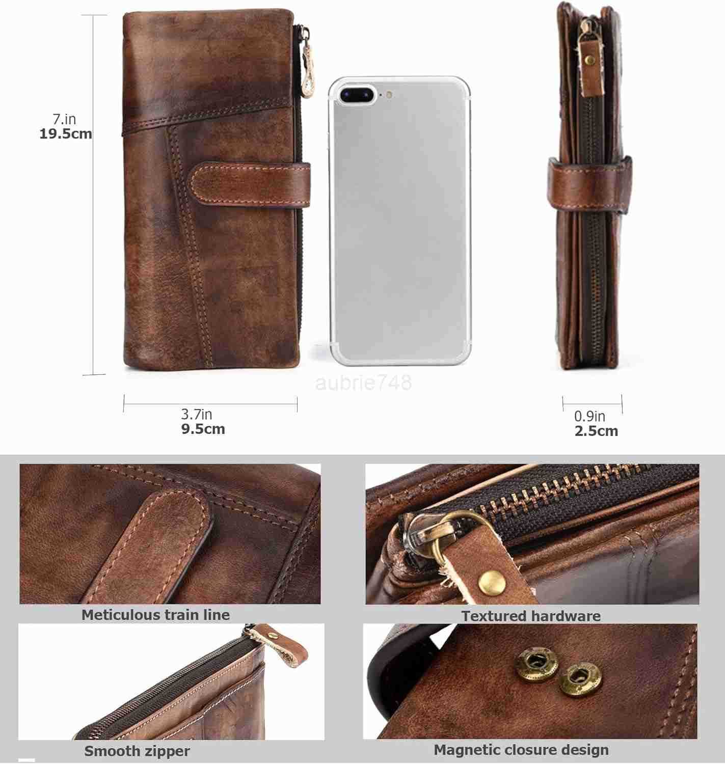Genuine Leather Long Wallet for Women Vintage Checkbook Wallets with RFID Blocking Card Holder Coffee colorZ250910