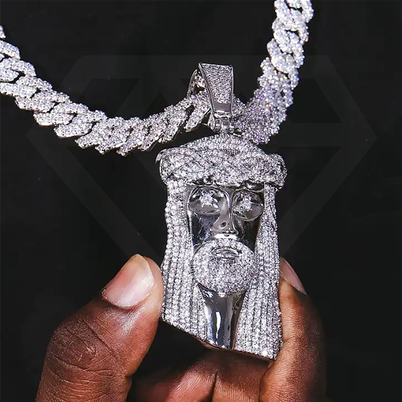 925 Silver Moissanite Iced Jesus Pendant Hip Hop Style Jewelry Necklace Moissanite Diamond Jesus Piece Silver Plated Pendant