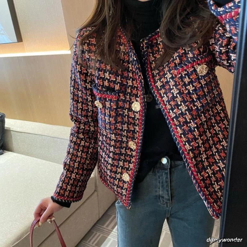 Women's Jackets Women Jacket 2024 Autumn Winter Korean Small Fragrant Tweed Coat Female Fashion Wild Short Elegant Plaid Outwear Ladies Top