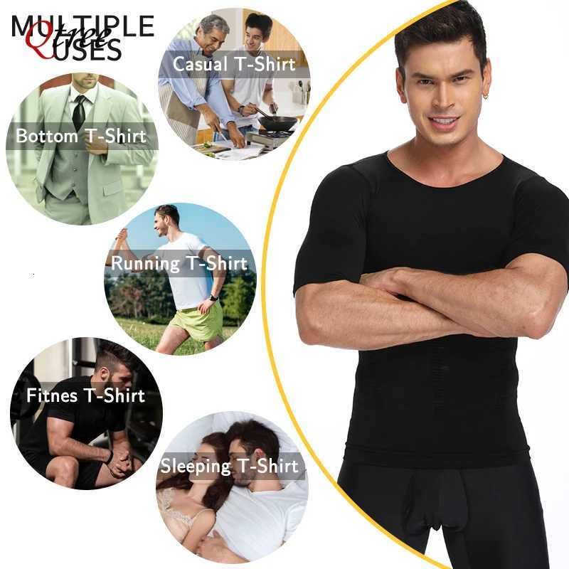 Qtree Men Body Shaper Waist Tummy Control Compression Shirts Weight Loss Slimming Underwear Seamless Abdomen Fitness W250910