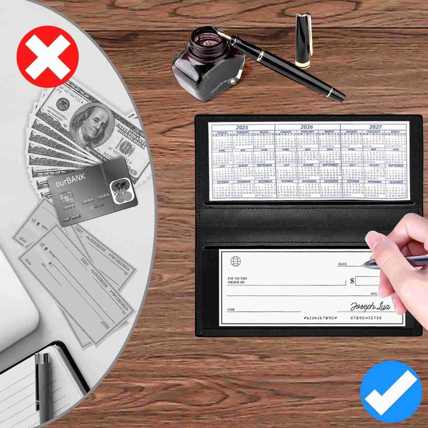Premium Leather Checkbook Cover for Men and Women Checkbook Holder Wallet RFID BlockingZ250910