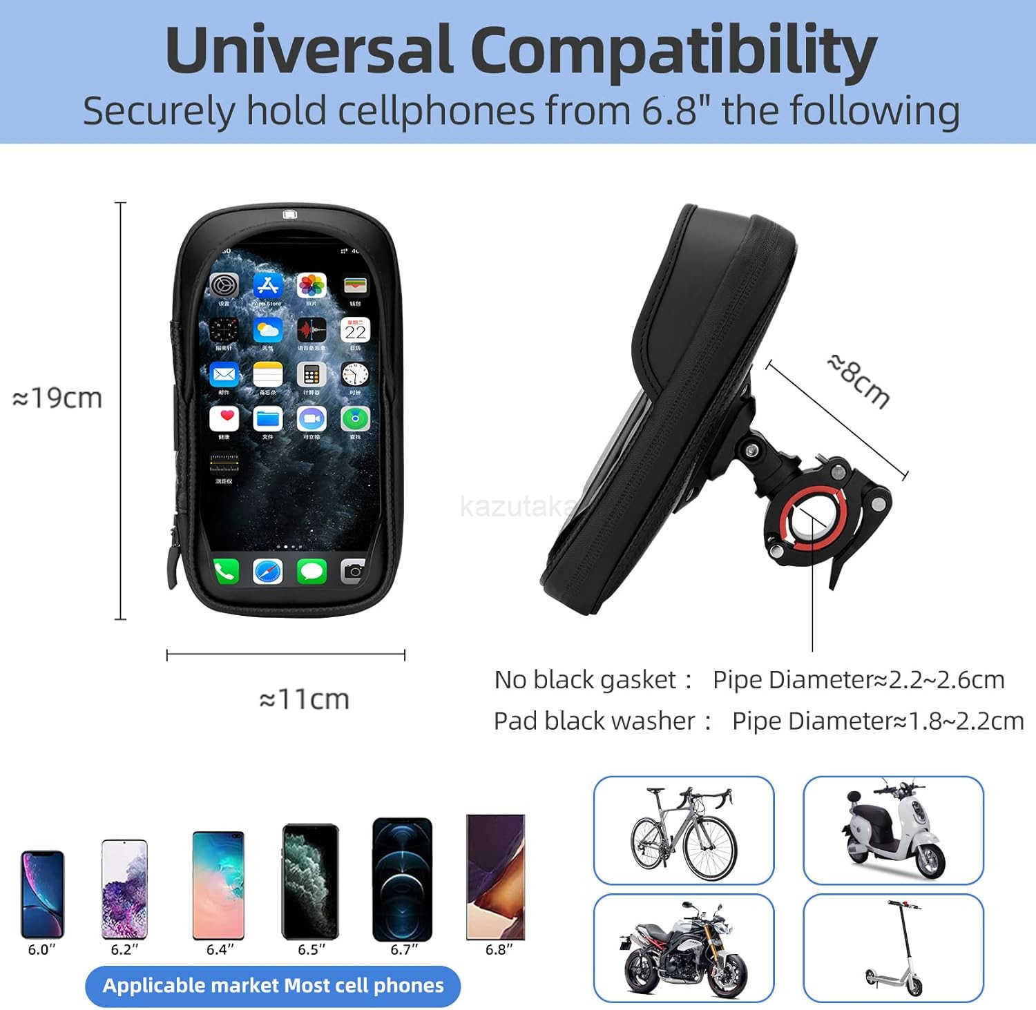 360 Rotatable Waterproof Phone Holder with Quick Release Touchscreen Storage Bag for Smartphones Under 7 Bicycle Accessories for Mountain Road Electri