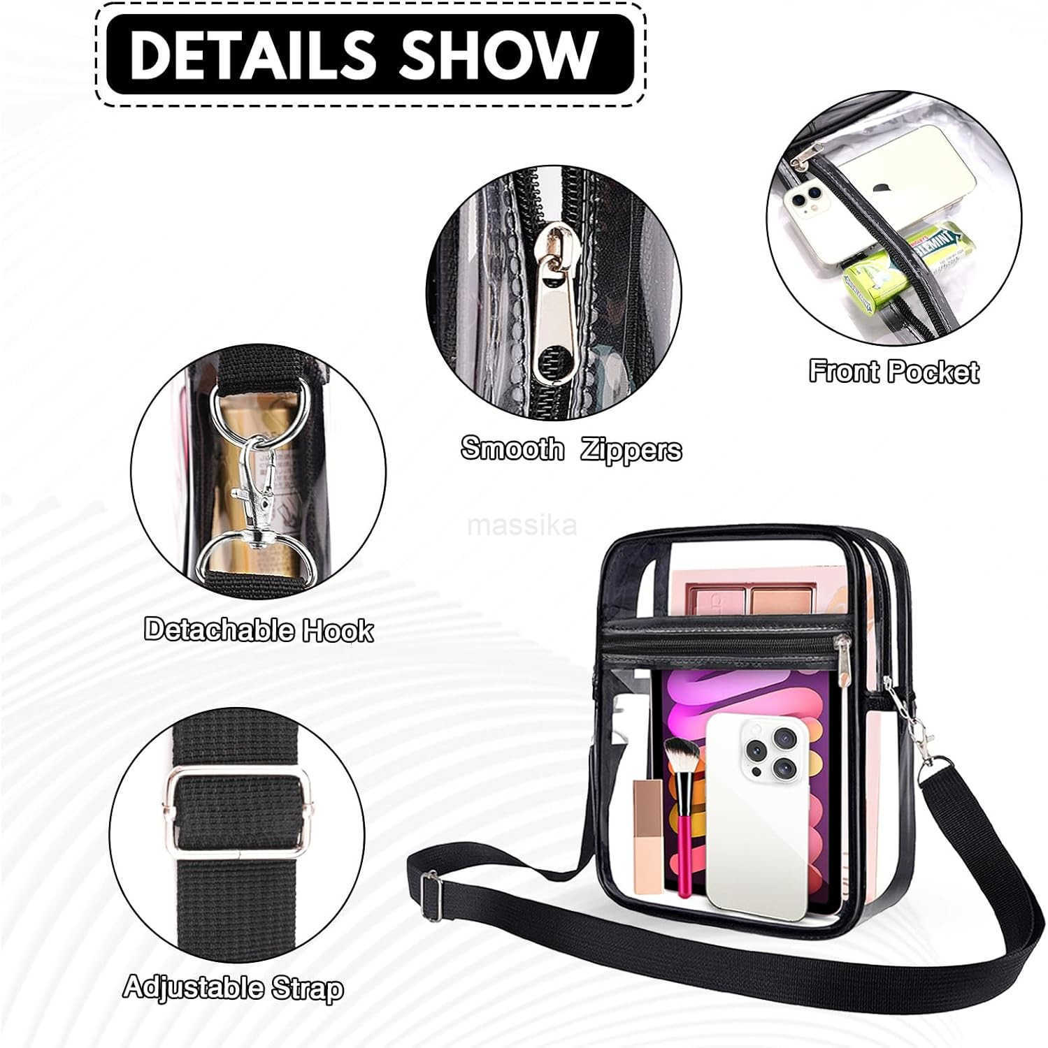 Clear Bag for Stadium Events Clear Purse Stadium Approved See Through Crossbody Bag with Shoulder Strap for Concert Sport M250910