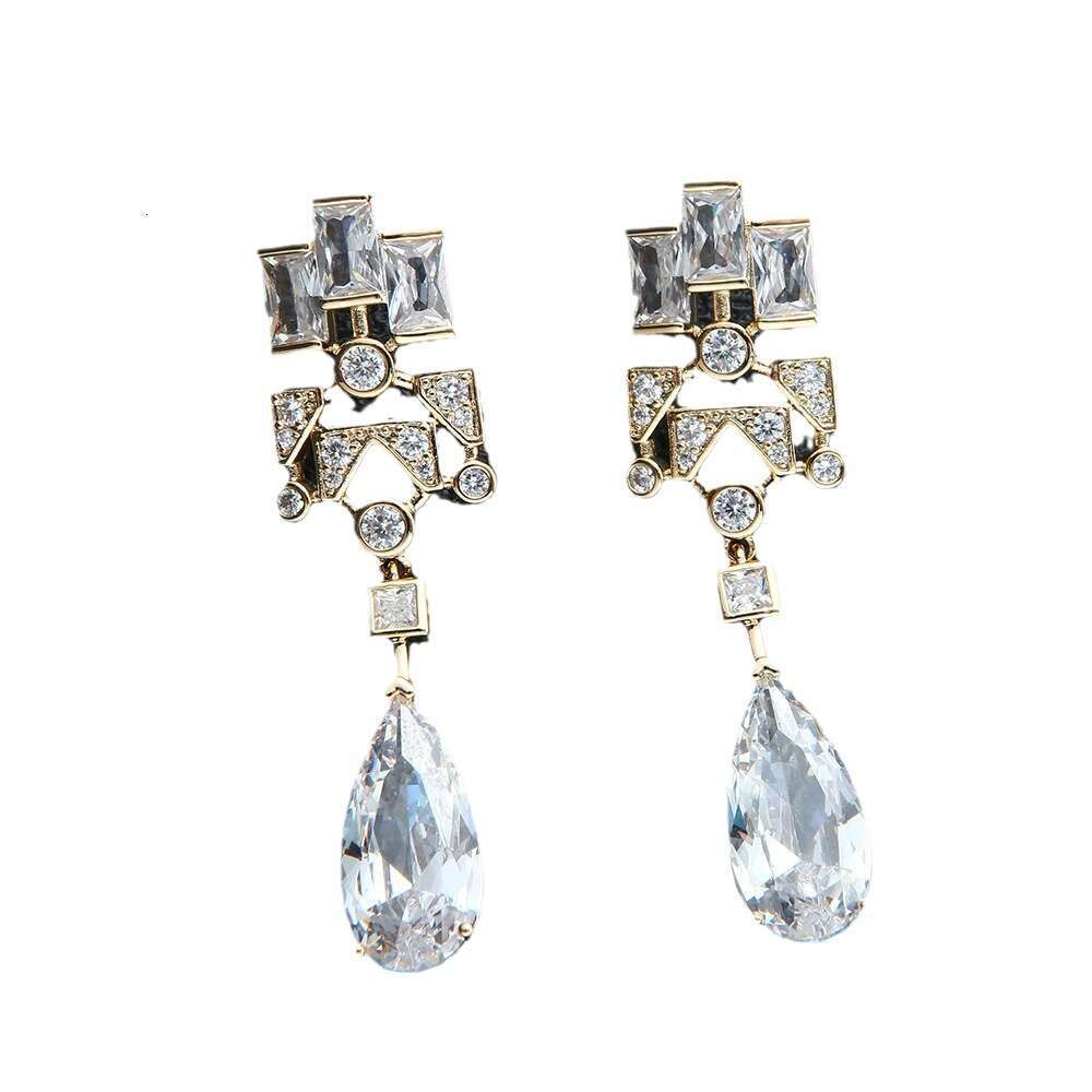 European Style Personality Geometric Zircon 3D Robot Shape Long Water Drop Earrings