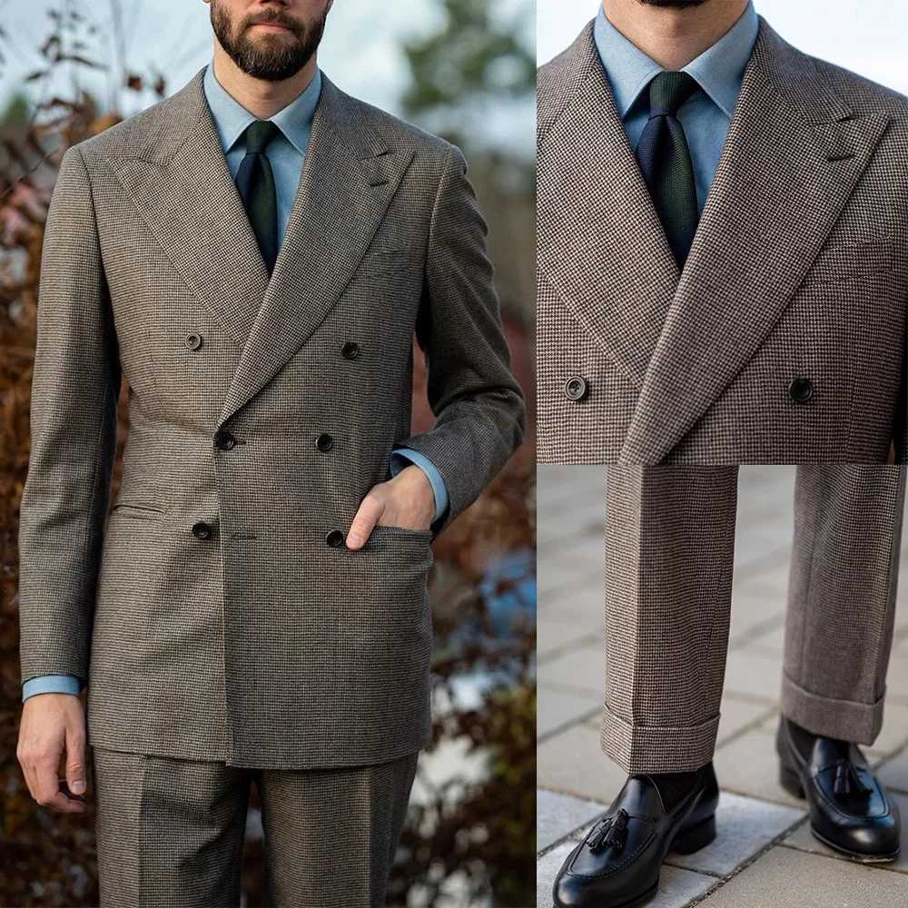 Autumn Winter New Woolen Mens Suit 2 piece Set Tailored suit jacket suit pants Beige Black Mens business suit W250910