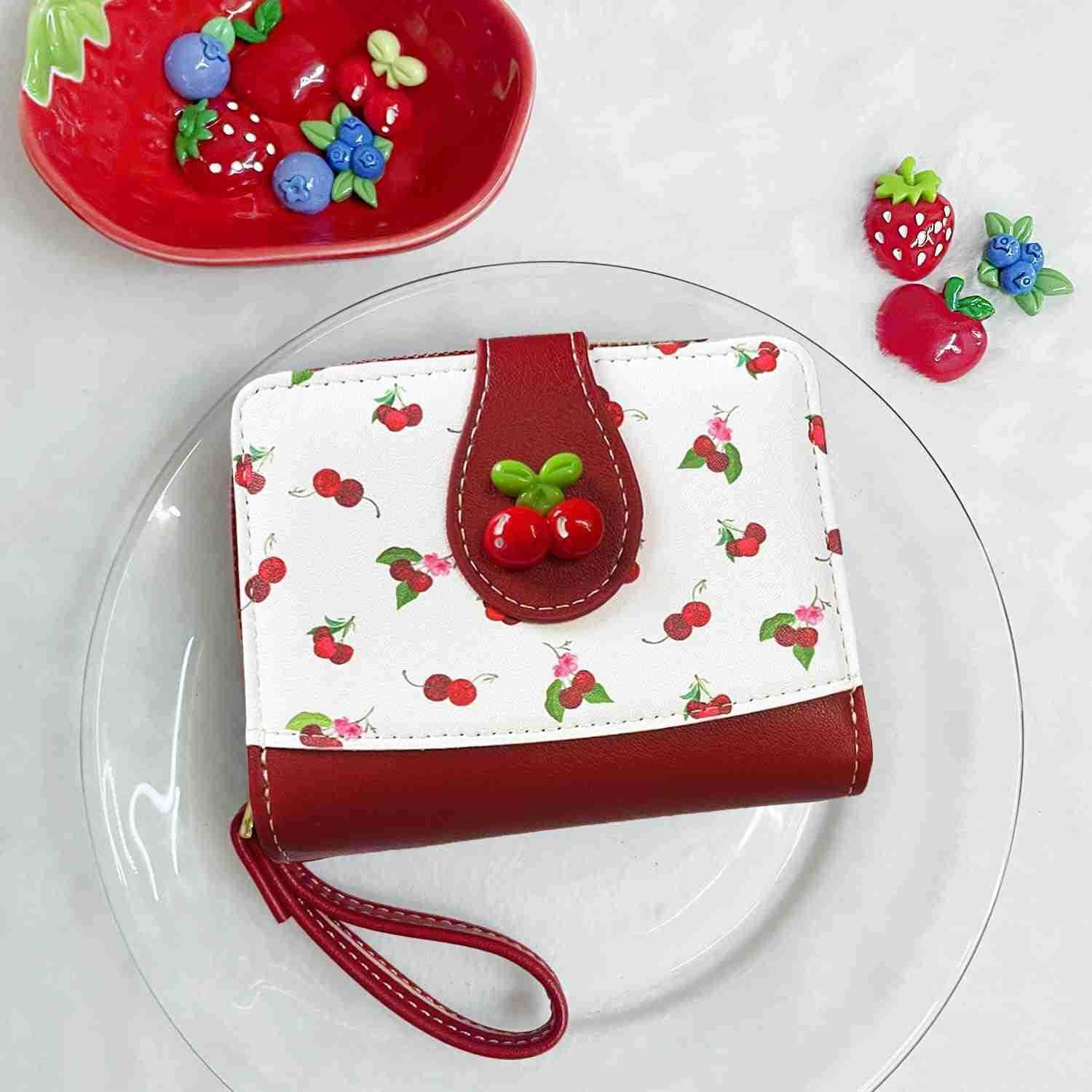 Fashion Cutest Fruit Prints Wallet Card Slots Small Wallet with Zipper Coin Pouch Wallet for Women Girls CHERRYZ250910