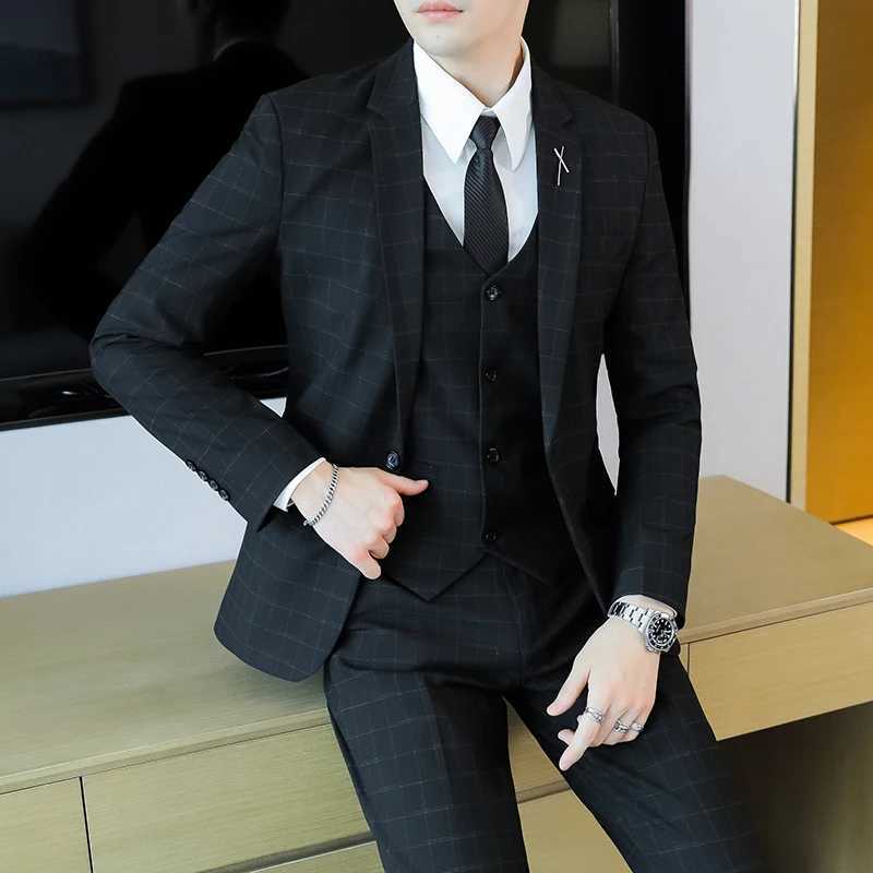 2024 Plaid ThreePiece Suit Set HighQuality Business Fashion Vest Trousers Wedding Casual Handsome Outfit W250910