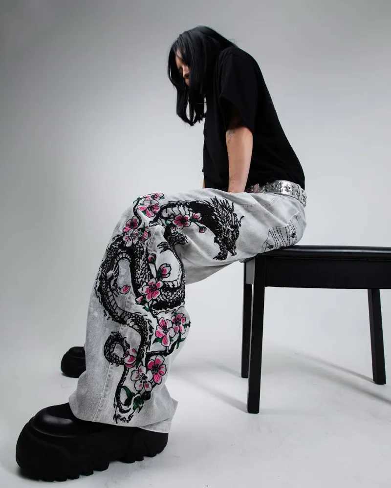 American Gothpunk Harajuku Fashion Oversized Washing Jeans Men Y2K Hiphop High Street Rock Vintage Loose Wideleg Pants Women Z250910