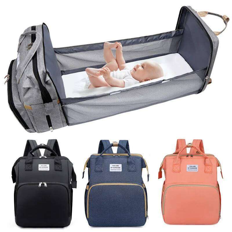 Foldable Bed Mommy Large Capacity Multi-Functional Backpack Lightweight Nappy Milk Bottle Diaper Bags Fashion Maternity Bag