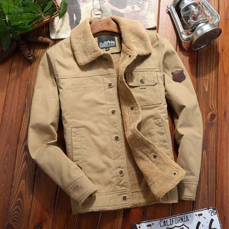 Winter Lamb Jacket Men's Classic Vintage Thick Fleece-lined Warm Wool Collar Parka Fashion Brand Windproof Motorcycle coat