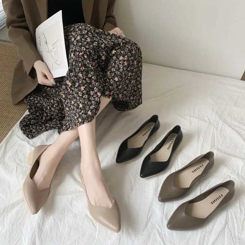 Womens Summer Footwear Black Shoes For Woman 2024 Luxury Leather Casual Pointed Toe Low Heel Elegant Office On Sale E Dress 39 W250910