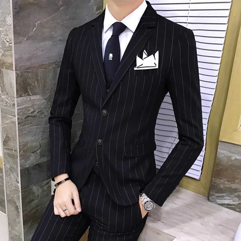 Gray Men Classic StripedChecked Suits Business Office 3 Piece Asian Size Slim Fit Men Dress Jacket Pants with Vest S4XL W250910