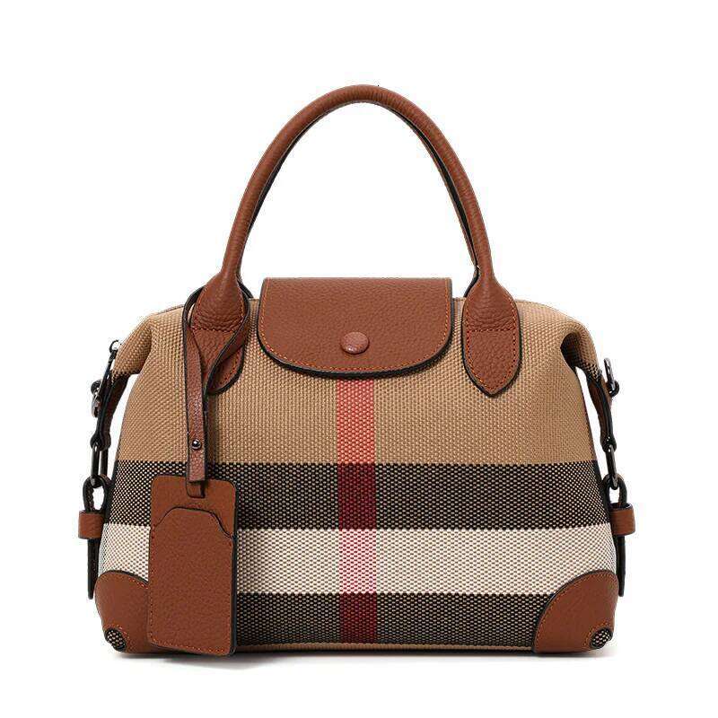 Aidrani Plaid Canvas Handbag: Leather Tag Detail & Dual - Carry