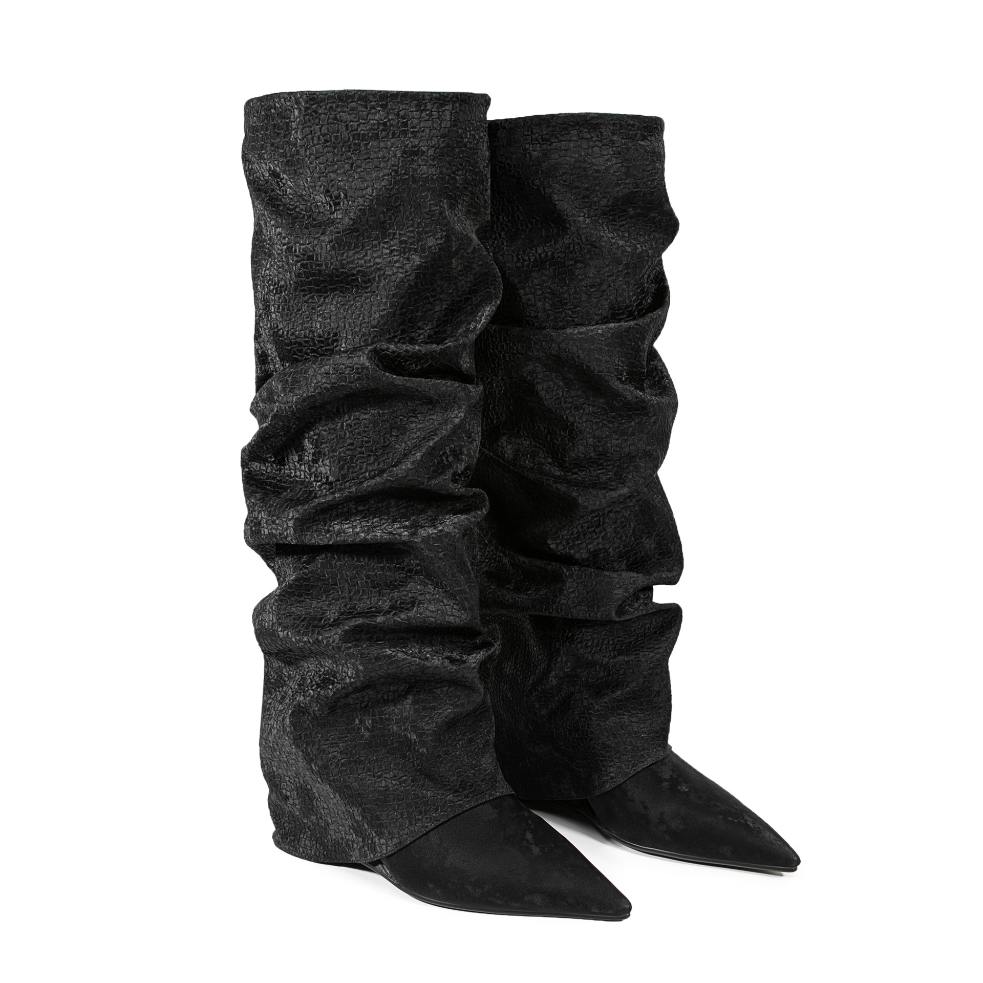 Chengdu Artisan Silk-Finish Stacked Knee Boots - Wedge Heel Snake Print Boots (5 Colors) Customizable Height and Width