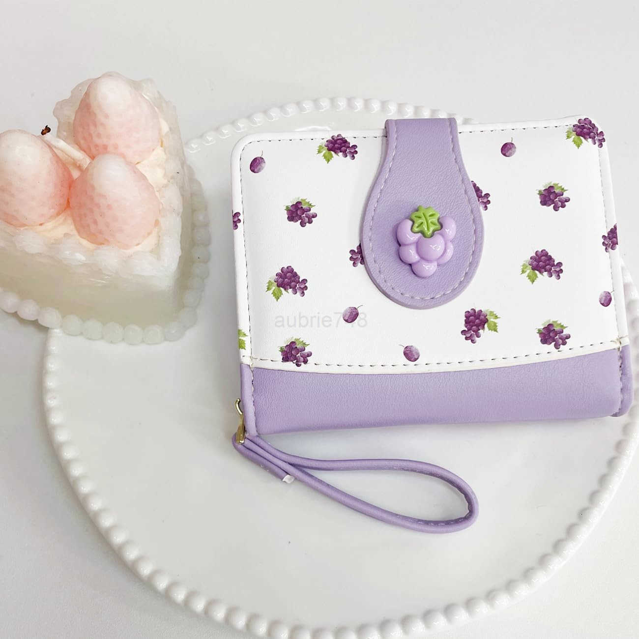 Cute Print Wallet Blueberry Strawberry Cherry Wallet with CARD Slot Zipper Coin Pocket for Women Girls PURPLEZ250910