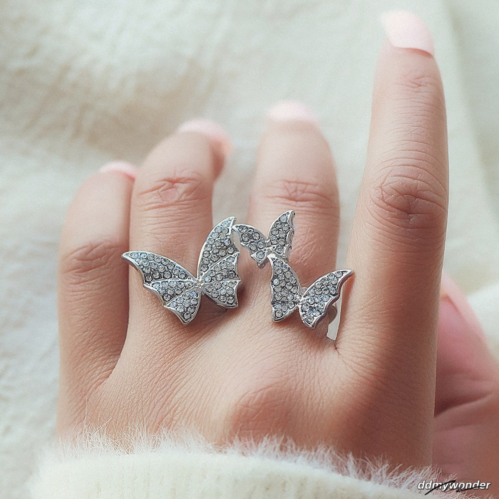 Wedding Shiny Cubic Adjustable Sterling Finger Rings For Women, Sier Butterfly Rings, Zircon Engagement Ring ddmywonder ddmywonder