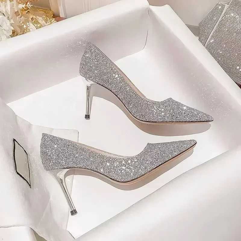 High Heels Women Wedding Shoes Bride Gold Heels Luxury Designer Elegant Party Sandals Dress Banquet Sequins Sandalias De Tacn W250910
