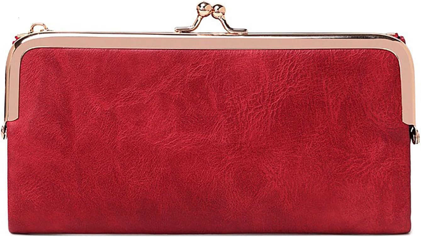 Women Long Wallets Bifold Ladies Purse Clutch with Kiss Lock and Zip Coin PocketZ250910