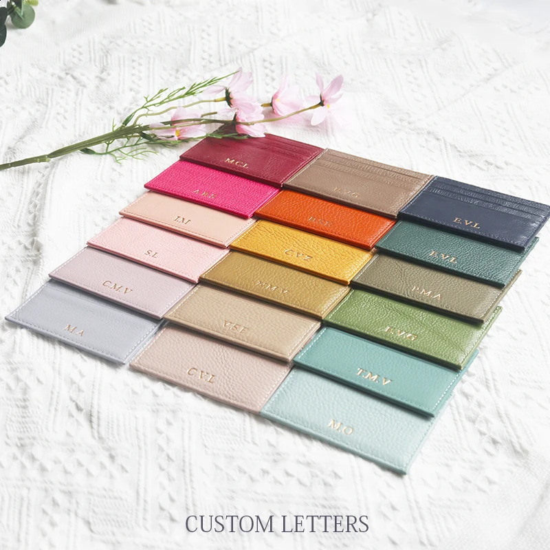 Custom Company Cowhide Card Holder Woman Man Fashion Slim Mini Card Bag Genuine Leather Engrave Name Casual Purse250906