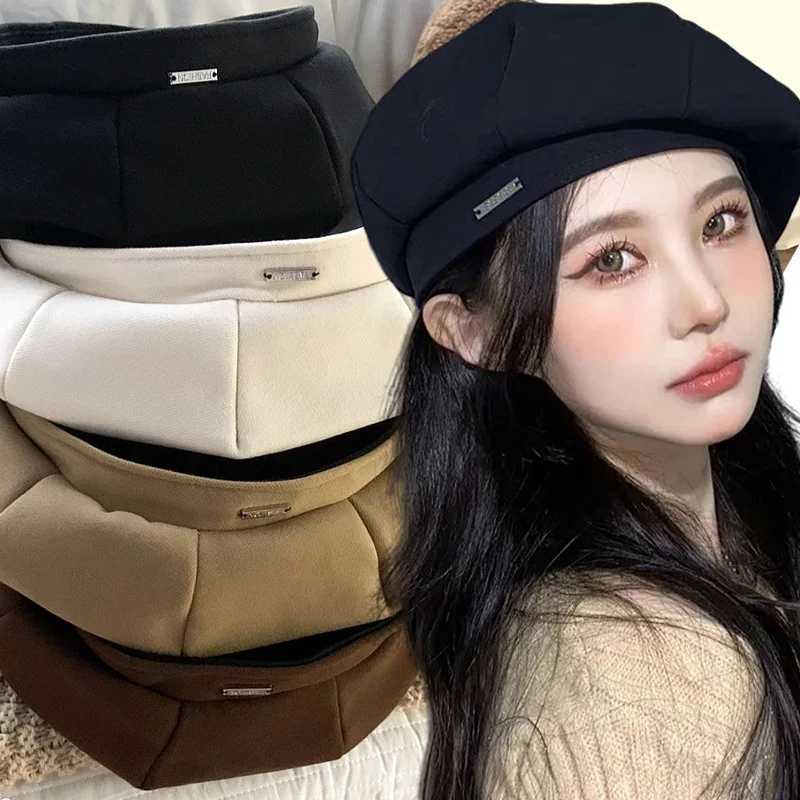 Korean ic Prium Feel Black Beret Spring Autumn Thin Solid Color INS Trendy Versati Painter Hat Simp s for Wen G250910