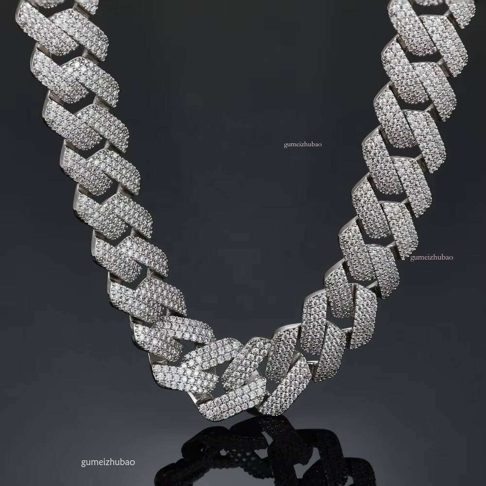 Vv3 Row 28mm 20mm S Sier Gral Ice Long Stick Bread Vvs Silica Cuban Chain Necklace