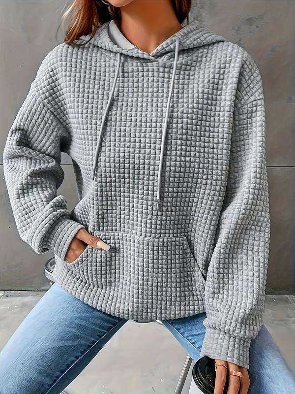 Women's Fall Winter Hooded Sweatshirt, Casual Loose-Fitting Long Sleeve Pullover, Drawstring Design, Plain Color, Comfortable & Stylish